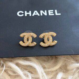 Chanel 2020 Crystal Gold CC Earrings